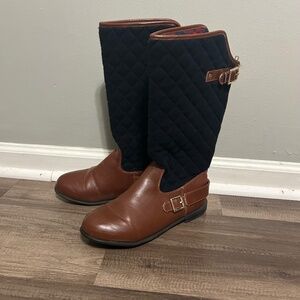 Tommy Hilfiger Women's Boots 5 Brown Navy Blue Andrea Quilted Rider Faux Leather